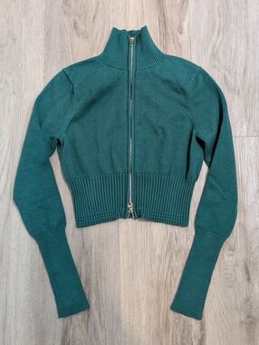 Vintage Urban Outfitters Teal Green Cropped Zip-Up Sweater - Size Small